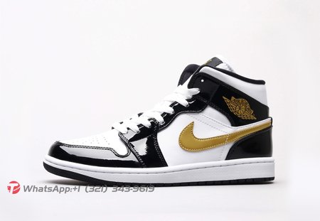 Air Jordan 1 Mid Patent Black White Gold 36-46